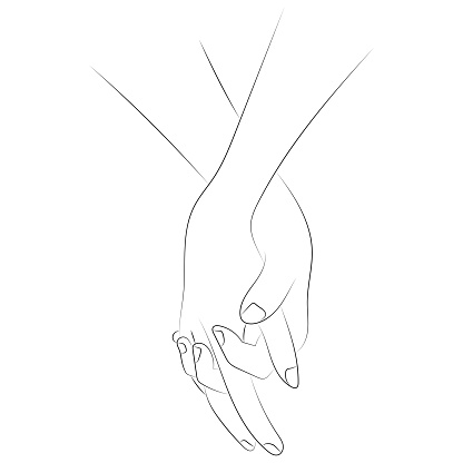 Holding hands one line style illustration, Couple holding hands one line vector drawing on white background