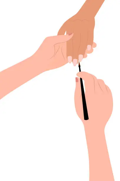 Vector illustration of Nail specialist making manicure for client flat vector isolated on white background