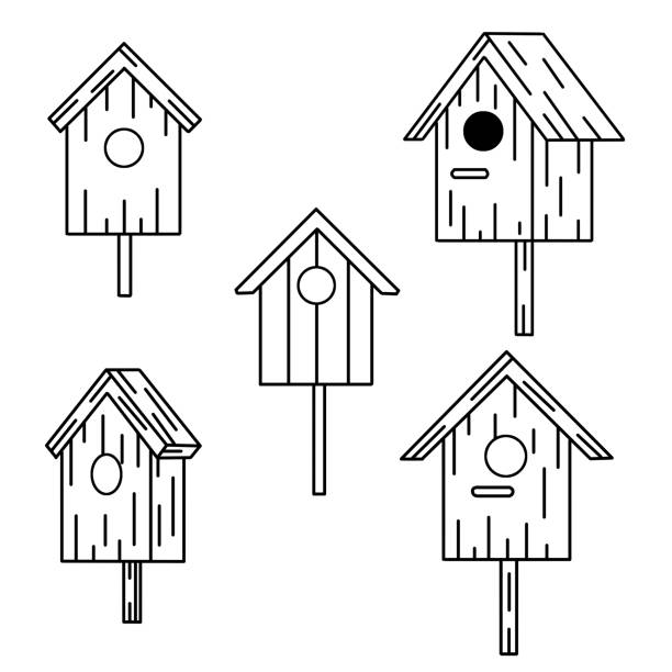 vogelhaus aus holz. haus für vogel. hausgemachtes nest für tiere. - birdhouse animal nest house residential structure stock-grafiken, -clipart, -cartoons und -symbole