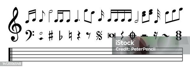 Notes Symbol Guide Compose Music Notes And Symbols Set Stock Vector Illustration Stock ...