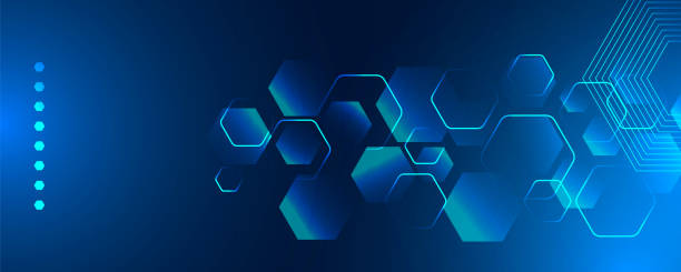 ilustrações de stock, clip art, desenhos animados e ícones de abstract blue hexagon geometric background with neon light effect. modern futuristic background . can be use for landing page, book covers, brochures, flyers, magazines, any brandings, banners, headers, presentations, and wallpaper backgrounds - abstract red blue backgrounds