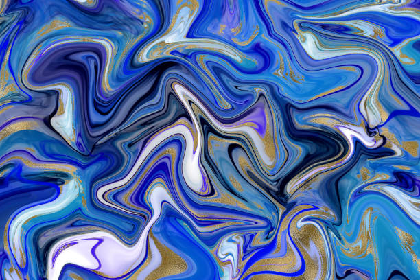 istock Blue marble and gold abstract background texture. Indigo ocean blue marbling with natural luxury style swirls of marble and gold powder. 1412007656