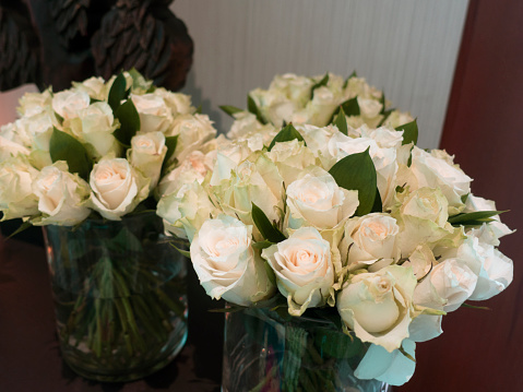Bridal bouquet. A bouquet of white roses. White wedding bouquet.