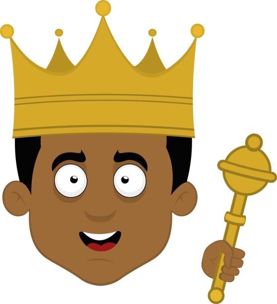 illustrations, cliparts, dessins animés et icônes de sceptre de couronne de dessin animé à tête vectorielle - black crowned