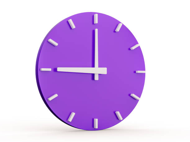 istock Minimal abstract 3d rendering purple wall clock on white background . Time is nine o'clock - 3d Illustration. 1412010260