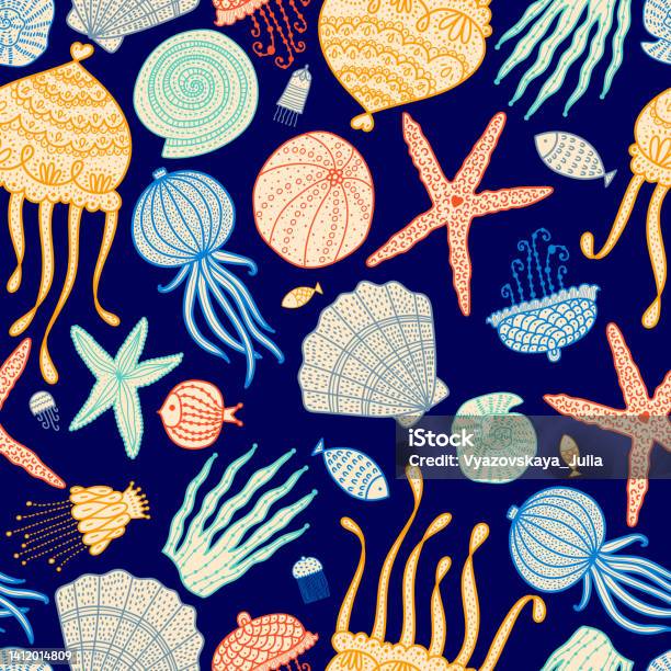 Samlesh Pattern Fish Cute Seamless Pattern With Jellyfish Shells Fish Starfish And Algae ...