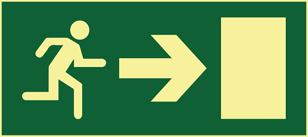 Green evacuation and emergency exit sign right arrow