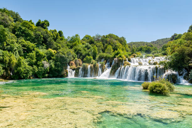 The beautiful waterfalls at Krka National Park in Croatia stock photo