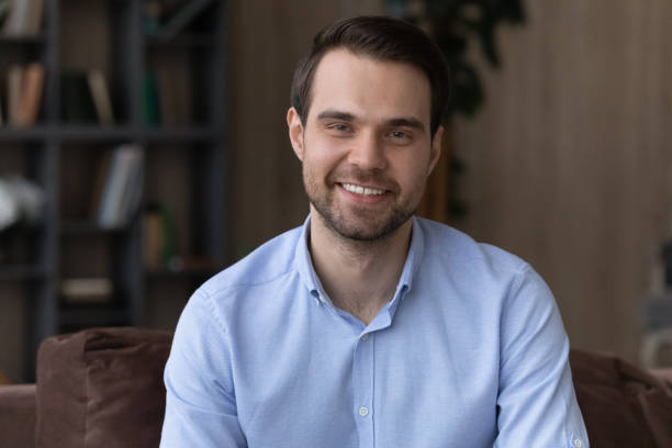 istock Head shot portrait smiling bearded man looking at camera 1412021265