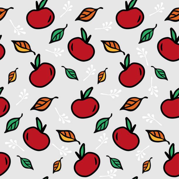 czerwone jabłko i jesień pozostawiają bezszwowy wzór - tree book apple apple tree stock illustrations