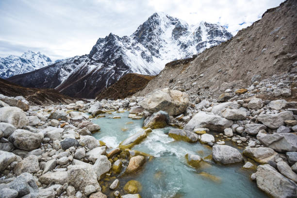 View from the Dughla waterfall bridge on the way to Everest base camp. Sagarmatha national park, Nepal