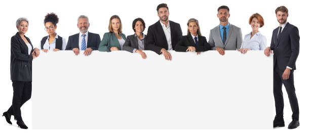 istock Business people with empty banner 1412023483