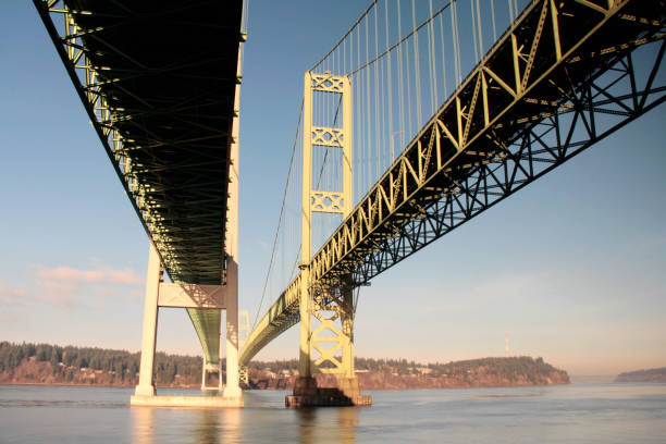 Tacoma Narrows Bridge, Tacoma Narrows Suspension Bridge stock photo