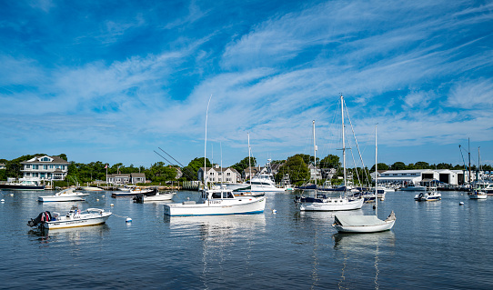 Various angles of Falmouth Harbor on Cape Cod in Falmouth, MA.  Boats of all sizes are moored here during the busy summer months as this is a very popular tourist attraction.