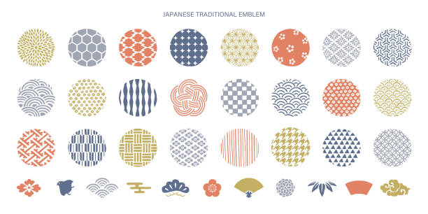 ilustrações, clipart, desenhos animados e ícones de símbolo de padrão japonês e ícone. design de estilo japonês. - seigaiha