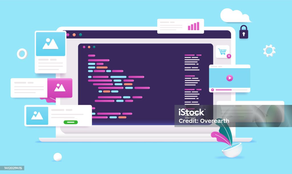 Computer With Web Devolpement And Programming Elements Stock ...