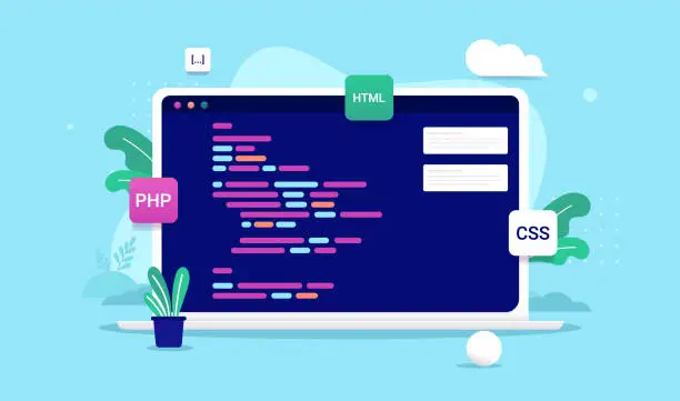 Vector illustration of Web development coding and programming