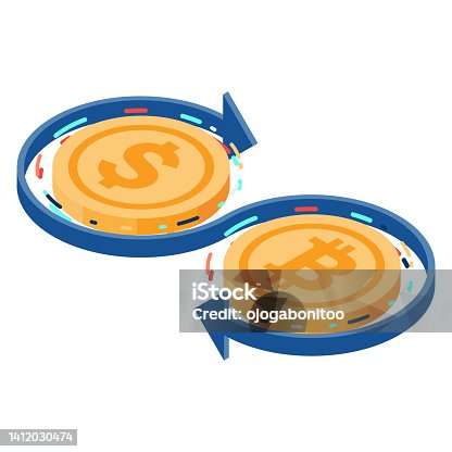 istock Isometric Exchanging Between Dollar Coin and Bitcoin 1412030474