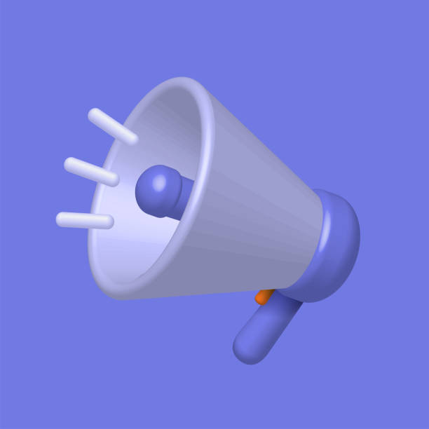 istock Megaphone in cute 3d style. Cartoon rendering illustration with bullhorn 3d. Realistic render vector. 1412030602