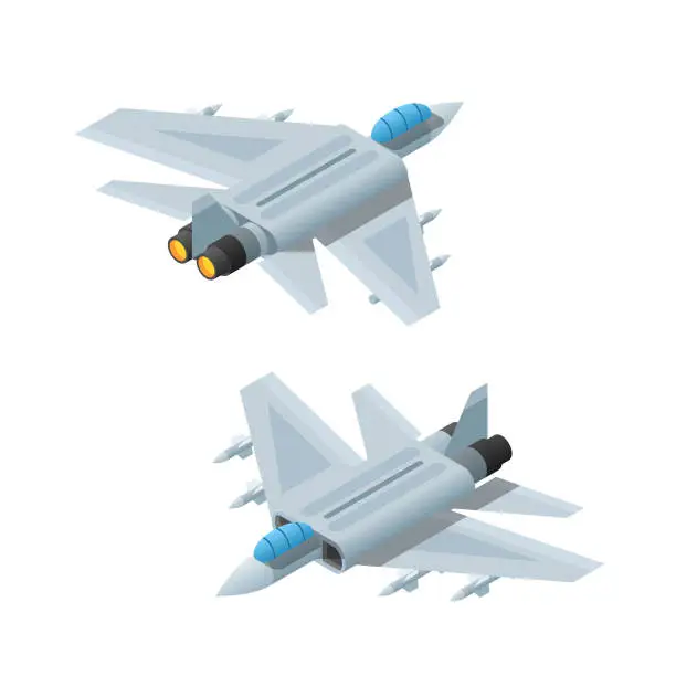 Vector illustration of Isometric 3D Transport Fighter Destroyer Airplane For War, Battle Machine Urban City Element Vector Design Satyle
