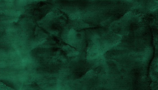 Dark green watercolor. Emerald green color. Art background with space for design.