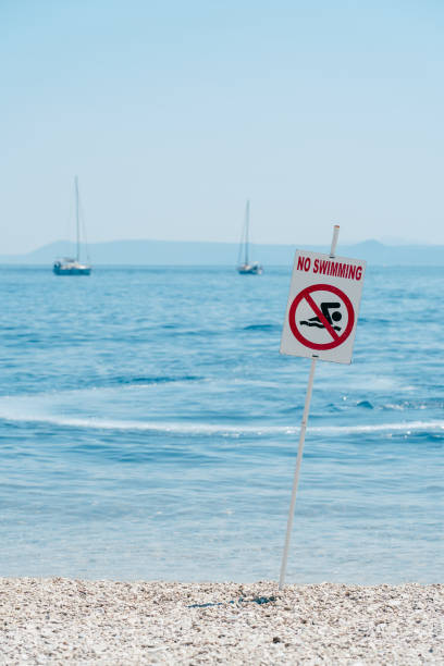 istock A sign on the beach is not allowed to swim! 1412039431