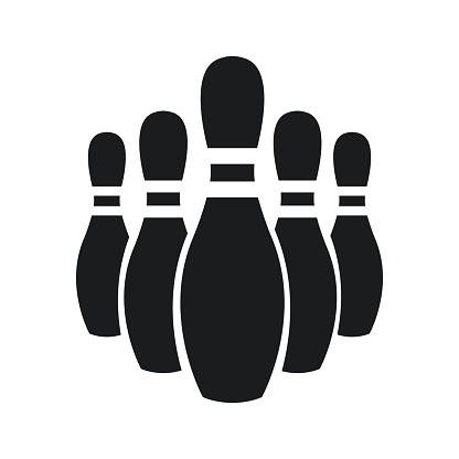 Bowling pins silhouette. Isolated on white. Logo template.