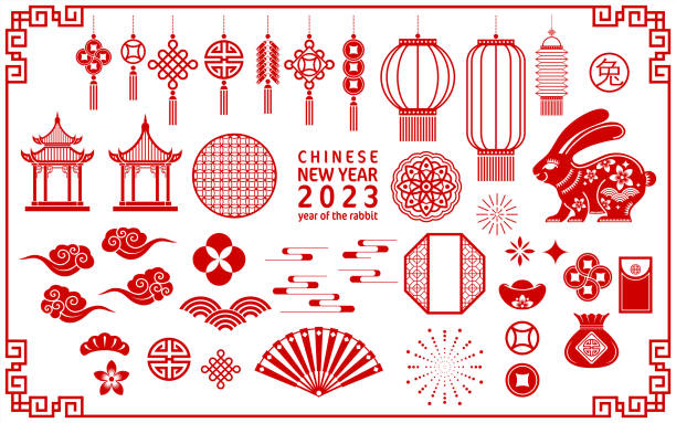 illustrations, cliparts, dessins animés et icônes de bonne année chinoise 2023 année du lapin - signe du zodiaque chinois