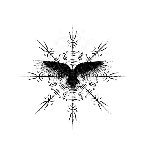grunge'owy symbol koła runicznego kruka - odin stock illustrations