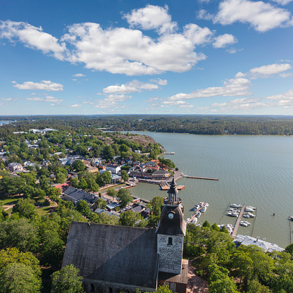 Aerial view of the coastal town Naantali in Southwest Finland in summer.