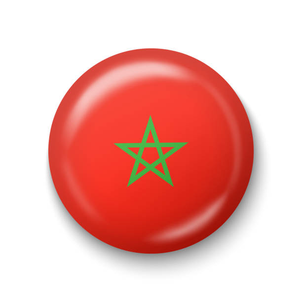marokko flagge - runde glänzende ikone. - moroccan flags stock-grafiken, -clipart, -cartoons und -symbole
