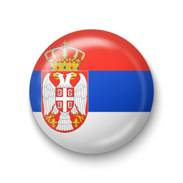 ilustrações, clipart, desenhos animados e ícones de bandeira da sérvia - ícone brilhante redondo. - serbian flag