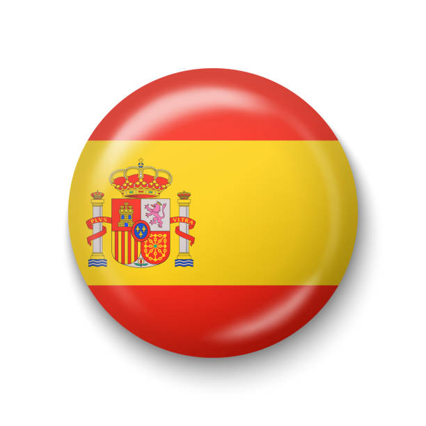 флаг испании - круглая глянцевая икона. - испанский флаг stock illustrations