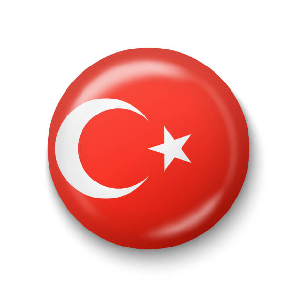 ilustraciones, imágenes clip art, dibujos animados e iconos de stock de bandera de turquía - icono redondo brillante. - bandera turquia
