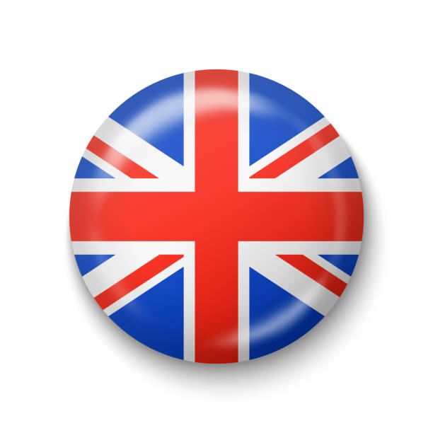 illustrazioni stock, clip art, cartoni animati e icone di tendenza di bandiera del regno unito - icona rotonda lucida. - british flag flag london england england