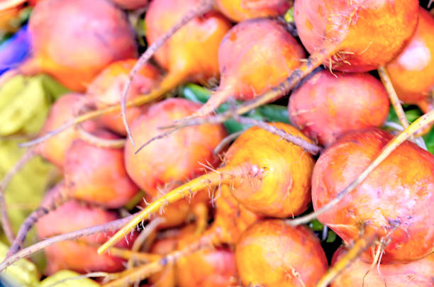 Beets on display at a farmer's market in Alberta