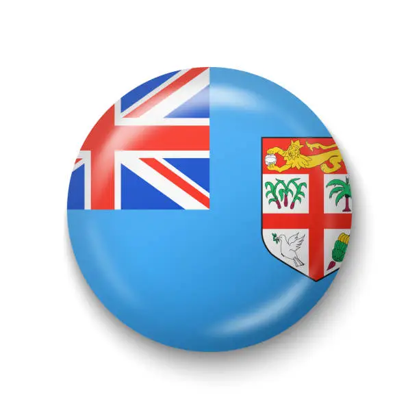 Vector illustration of Fiji Flag - Round Glossy Icon.