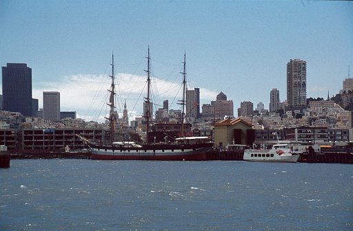 San Francisco, California, USA, 1981. The old port of San Francisco as seen from the bay.