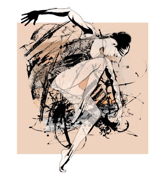 illustrazioni stock, clip art, cartoni animati e icone di tendenza di composizione originale sul tema del balletto - dancer jumping ballet dancer ballet