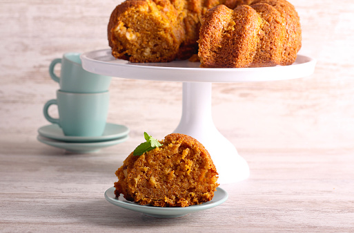 Carrot and nut ring cake, served