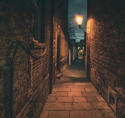 The historic alley of Long Lane in the City of Carlisle pictured on a moody morning.