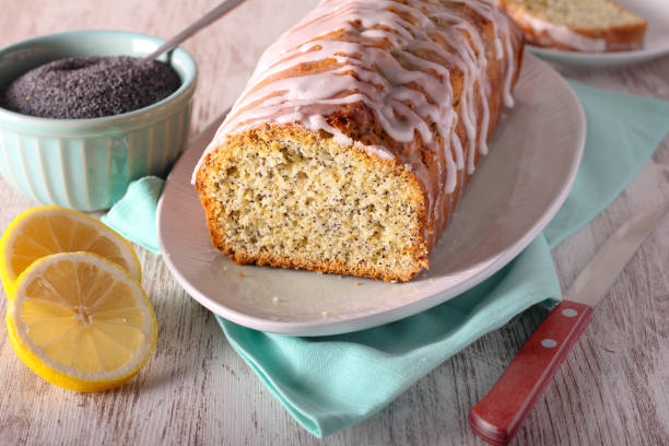 Sliced Lemon and Poppyseed sponge cake