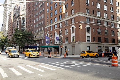 New York, NY, USA - Aug 1, 2022: New York University Rubin Hall residence for first year students at Fifth Avenue and E 10th St