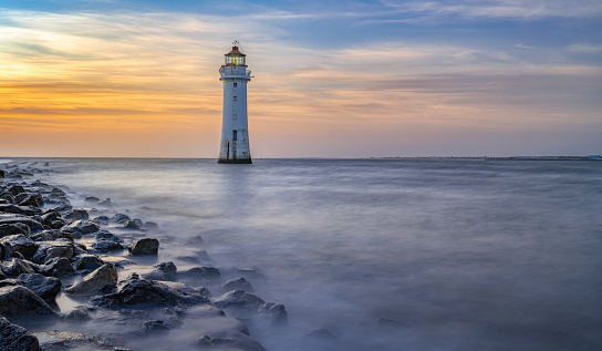 New Brighton Lighthouse east England near Liverpool at sunset