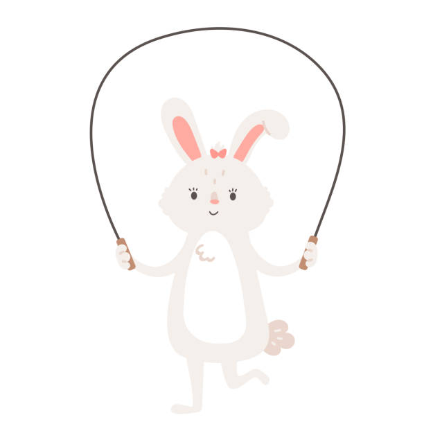 ilustrações de stock, clip art, desenhos animados e ícones de rabbit with jump rope - anumal