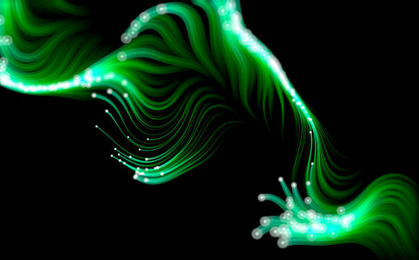 ilustrações, clipart, desenhos animados e ícones de partículas fluindo no fundo preto. - cyberspace abstract backgrounds photon