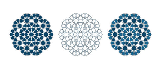 illustrations, cliparts, dessins animés et icônes de rosettes en mosaïque géométrique persane pour carte ramadan - interlacement