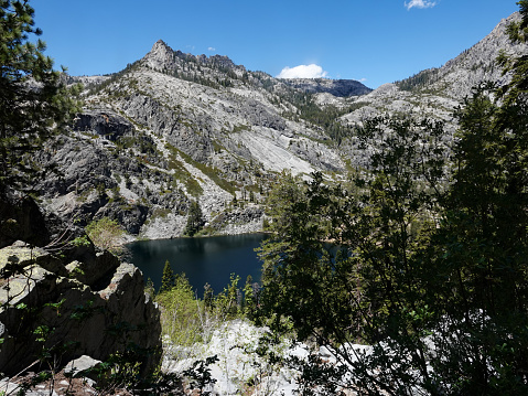 Sierra Nevada Mountains with high lake.