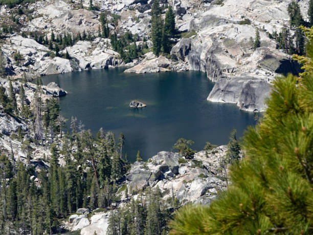 Sierra Nevada Mountains with high lake.
