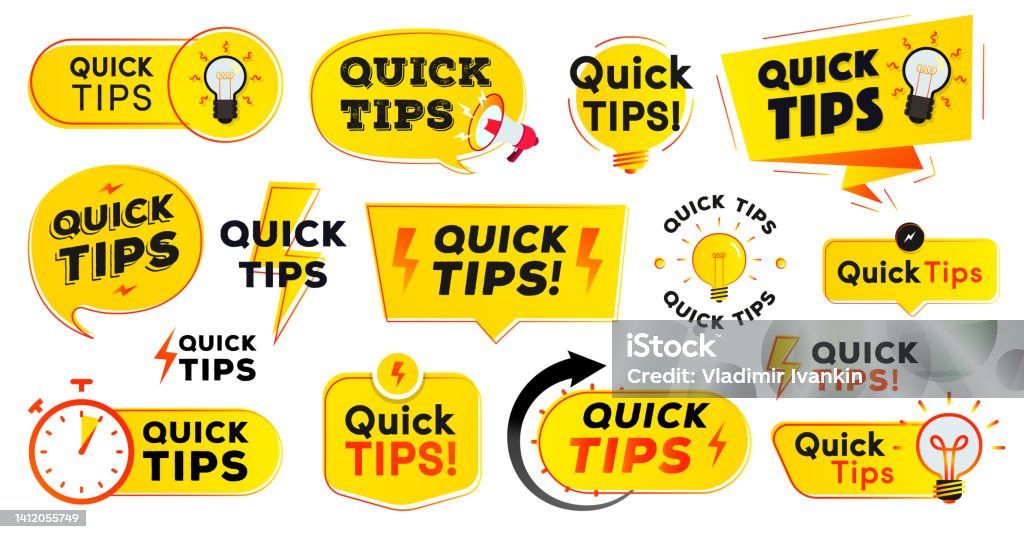 Work Tips Label Quick Tips Label Vector Set Modern Style Stock Illustration - Download ...